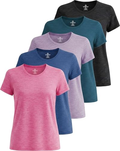 Real Essentials 5er-Pack: Damen Dry Fit Tech Stretch Kurzarm Rundhals Athletic T-Shirt, Set 7, X-Large von Real Essentials