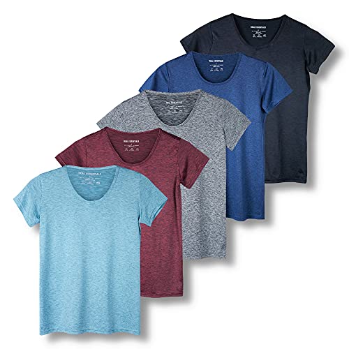 5er Pack Damen Kurzarm Rundhals T-Shirt Dry-Fit Athletic Performance Yoga Activewear Workout Top (Regular & Plus Size), Set 8, Groß von Real Essentials