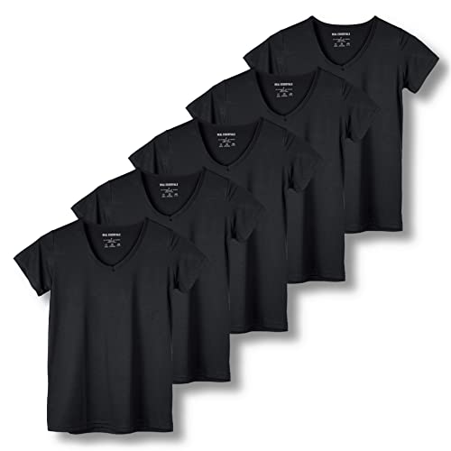 5er-Pack Damen Kurzarm V-Ausschnitt Activewear T-Shirt Dry-Fit Feuchtigkeitstransport Perfomance Yoga Top (erhältlich in Übergröße), Set 5, Large von Real Essentials