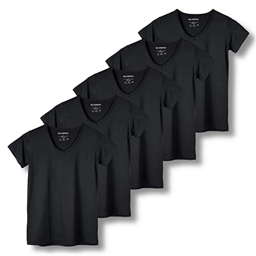 Real Essentials Damen Dry Fit V-Ausschnitt T-Shirt, Set 5, X-Large von Real Essentials