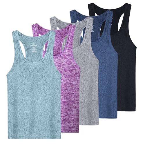 5er-Pack Damen-Tanktop mit Racerback, Dry-Fit, Athletic Performance, Yoga, Activewear (erhältlich in Übergröße), Set 1, Groß von Real Essentials