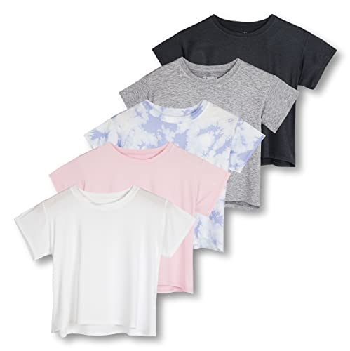5er-Pack: Dry Fit Crop Top für Damen, kurzärmelig, Rundhalsausschnitt, Stretch-T-Shirt (erhältlich in Übergröße), 6 Stück, XX-Large von Real Essentials