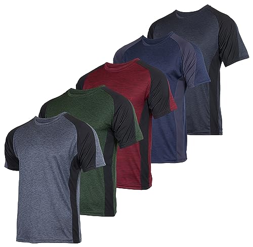 5er Pack: Herren Dry-Fit Feuchtigkeitstransport Active Athletic Performance Crew T-Shirt - - X-Groß von Real Essentials