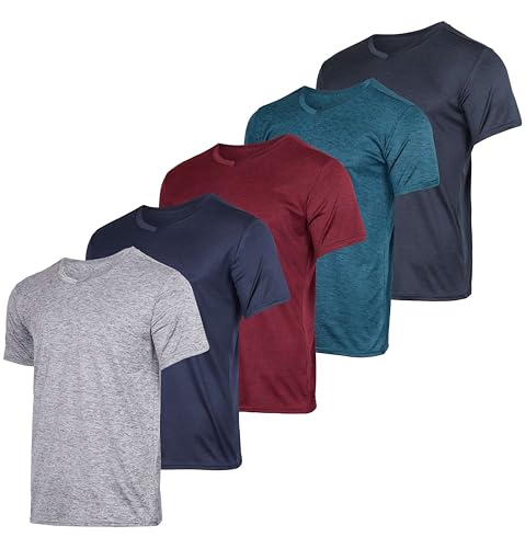 5er-Pack: Herren-T-Shirt mit V-Ausschnitt, Dry-Fit, feuchtigkeitsableitend, Active Athletic Tech Performance, Set 1, L von Real Essentials