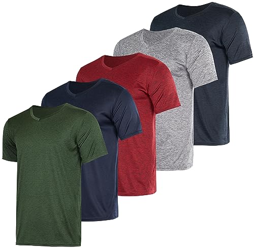 5er-Pack: Herren-T-Shirt mit V-Ausschnitt, Dry-Fit, feuchtigkeitsableitend, Active Athletic Tech Performance, Set 10, 3X-Groß von Real Essentials