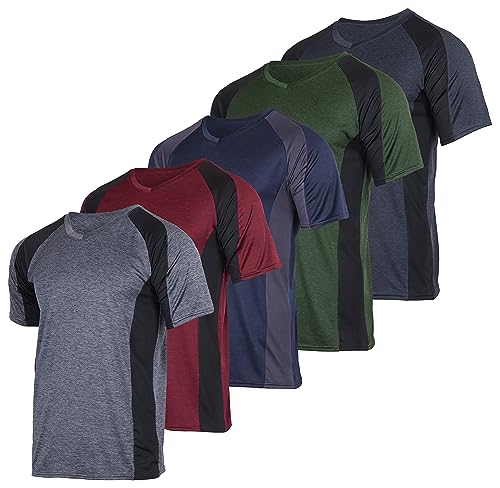 5er-Pack: Herren-T-Shirt mit V-Ausschnitt, Dry-Fit, feuchtigkeitsableitend, Active Athletic Tech Performance, Set 7, 3X-Groß von Real Essentials