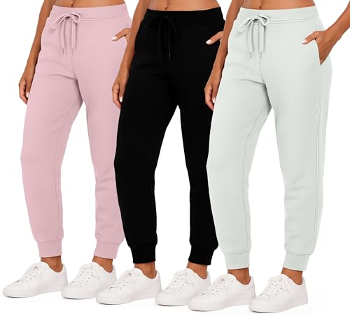 Real Essentials 3er Pack Damen Fleece Jogginghose mit lockerer Passform, lässige Freizeithose (erhältlich in Übergrößen), Set 8, 3X von Real Essentials