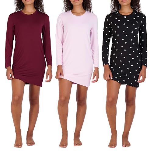 Real Essentials 3er Pack: Damen Nachthemd Langarm Ultraweich Print Nachthemd Schlafkleid (erhältlich in Übergröße), Set 5, Small von Real Essentials