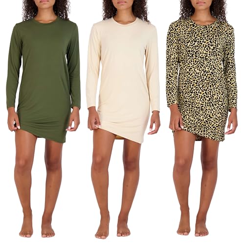 Real Essentials 3er-Pack: Damen Nachthemd Langarm Ultraweich Print Nachthemd Schlafkleid (erhältlich in Übergröße), Set 9 von Real Essentials