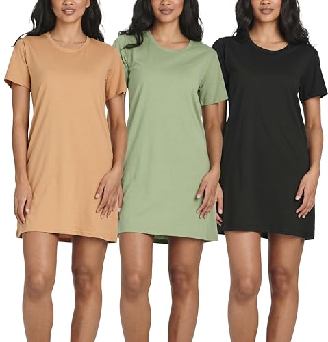 Real Essentials 3er-Pack: ultraweiches Damen-Nachthemd aus Baumwolle, kurzärmelig, Sleepshirt (erhältlich in Übergröße), Set 3, Small von Real Essentials