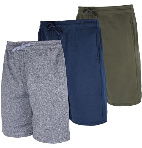 Real Essentials 3er Pack: Herren 22,9 cm Fleece Casual Lounge-Shorts mit Taschen – Athletic Gym Sweat Shorts, Set 1, Groß von Real Essentials