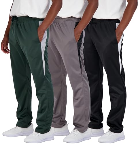 Real Essentials 3er-Pack: Herren Active Athletic Casual Tricot Open Bottom Sweatpants mit Taschen (erhältlich in Groß und Groß), Set 1, Groß von Real Essentials