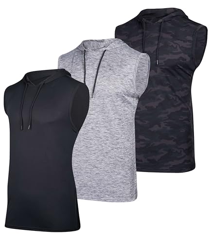 Real Essentials 3er Pack: Herren Dry Fit Active Hooded Tank Top – Workout Ärmellos Hoodie Kordelzug (erhältlich in Big & Tall), Set 5, 3X-Groß von Real Essentials
