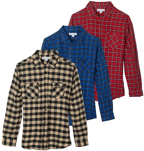 Real Essentials 3er Pack: Herren Langarm Flanell Button Down Plaid Freizeithemd (erhältlich in Big & Tall), Set 4, XX-Large von Real Essentials