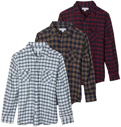 Real Essentials 3er Pack: Herren Langarm Flanell Button Down Plaid Freizeithemd (erhältlich in Big & Tall), Set 9, 5X von Real Essentials