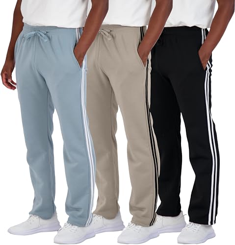 Real Essentials 3er-Pack: Herren Tech Fleece Athletic Casual Open Bottom Sweatpants mit Taschen (erhältlich in groß und groß), Set 9, Groß von Real Essentials