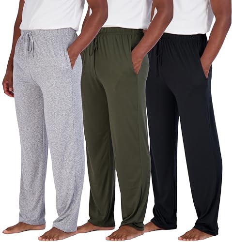 Real Essentials 3er-Pack: Weiche Pyjama-Loungehose für Herren mit Kordelzug und Taschen, 4-Wege-Stretch und feuchtigkeitsableitend, Größe S - 5XL, Set 2, 4X Hoch von Real Essentials
