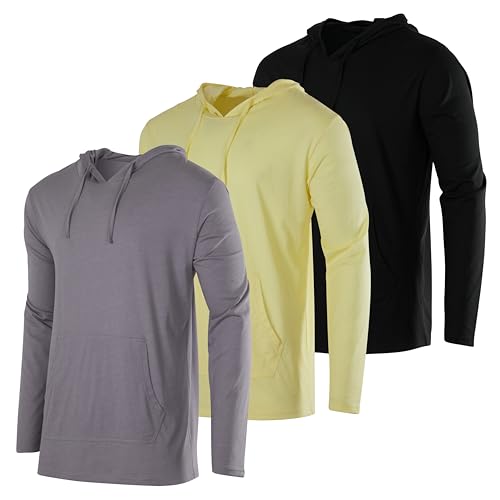 Real Essentials 3er-Pack: leichter Herren-Pullover aus Baumwolle mit Kordelzug und Tasche (erhältlich in groß und groß), Set 12, 3XL von Real Essentials