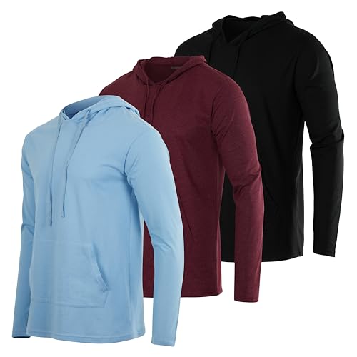 Real Essentials 3er-Pack: leichter Herren-Pullover aus Baumwolle mit Kordelzug und Tasche (erhältlich in groß und groß), Set 8, XXX-Large von Real Essentials