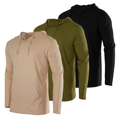 Real Essentials 3er-Pack: leichter Herren-Pullover aus Baumwolle mit Kordelzug und Tasche (erhältlich in groß und groß), Set 9, XL von Real Essentials