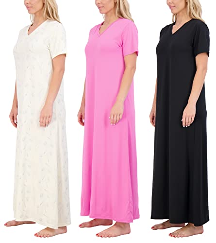 Real Essentials 3er-Pack: weiches Maxi-Nachthemd für Damen, kurzärmelig, weiches Schlafkleid (erhältlich in Übergröße), 6 Stück, Large von Real Essentials