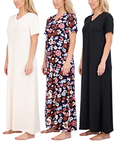 Real Essentials 3er-Pack: weiches Maxi-Nachthemd für Damen, kurzärmelig, weiches Schlafkleid (erhältlich in Übergröße), Set 4, X-Large von Real Essentials