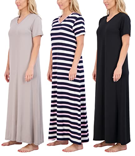 Real Essentials 3er-Pack: weiches Maxi-Nachthemd für Damen, lang, kurzärmelig, weiches Nachthemd, Schlafkleid (erhältlich in Übergröße), Set 2, XX-Large von Real Essentials