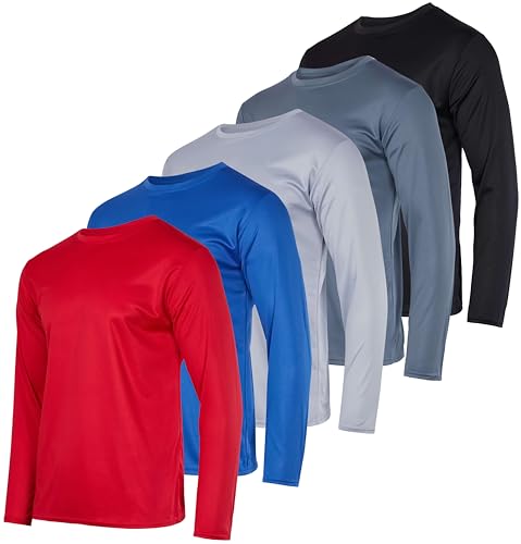 Real Essentials 3er & 5er Pack: Herren Mesh Quick Dry Athletic Langarm T-Shirt UPF LSF UV Sonne (erhältlich in Big & Tall), 5er-Pack: 2er-Set, 3X Hoch von Real Essentials