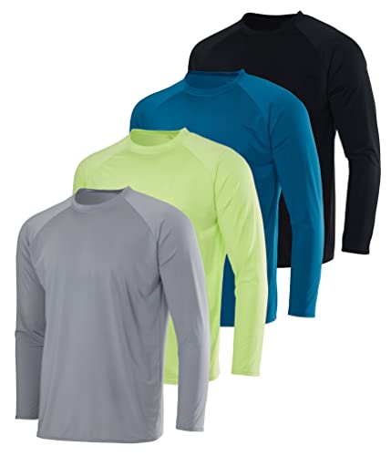 Real Essentials Langärmeliges Rashguard-Shirt für Herren, LSF 50+, Schwimmen, Strand, UV-Sonnenschutz, Angeln, schnelltrocknend, groß und groß, 4 Stück, 6 Stück, L von Real Essentials
