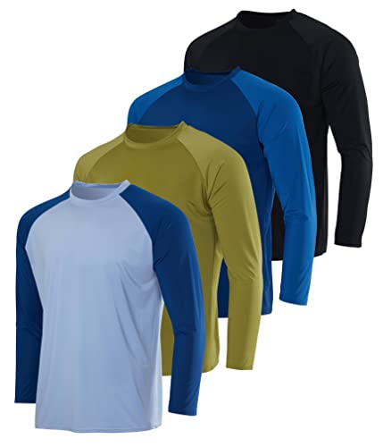 Real Essentials Langärmeliges Rashguard-Shirt für Herren, LSF 50+, Schwimmen, Strand, UV-Sonnenschutz, Angeln, schnelltrocknend, groß und groß, 4 Stück, Set 1, L von Real Essentials