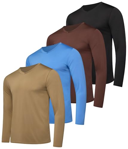 Real Essentials 4er Pack Herren Dry Fit Langarm V-Ausschnitt Active T-Shirt - Athletic Outdoor UPF 50+ (erhältlich in Big & Tall), 12 Stück, 5X von Real Essentials