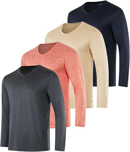 Real Essentials 4er Pack Herren Dry Fit Langarm V-Ausschnitt Active T-Shirt - Athletic Outdoor UPF 50+ (erhältlich in Big & Tall), Set 10, Mittel von Real Essentials