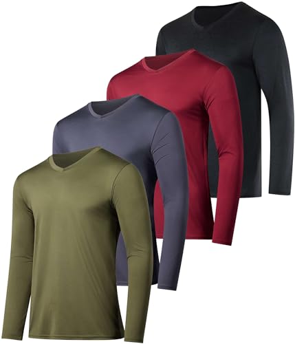 Real Essentials 4er Pack Herren Dry Fit Langarm V-Ausschnitt Active T-Shirt - Athletic Outdoor UPF 50+ (erhältlich in Big & Tall), Set 2, L von Real Essentials