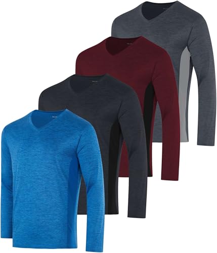 Real Essentials 4er Pack Herren Dry Fit Langarm V-Ausschnitt Active T-Shirt - Athletic Outdoor UPF 50+ (erhältlich in Big & Tall), Set 3, 3X-Groß von Real Essentials