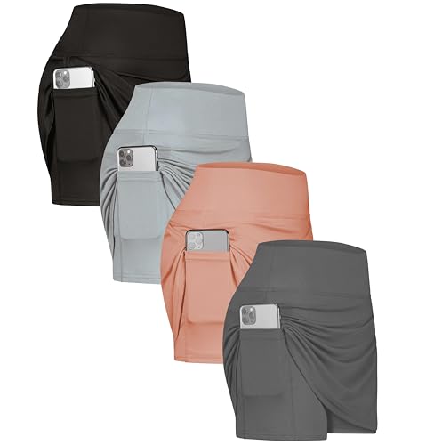 Real Essentials 4er Pack: Active Skort für Damen, leicht, bequem und atmungsaktiv, Tennis-Golfrock (in Übergröße erhältlich), Set 8, Mittel von Real Essentials