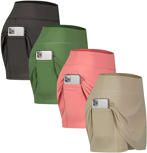 Real Essentials 4er-Pack: Damen Active Skort leichter bequemer und atmungsaktiver Tennis-Golf-Rock (erhältlich in Übergröße), Set 2, Klein von Real Essentials