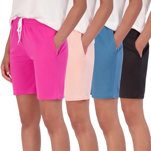 Real Essentials 4er-Pack: Damen Bermuda Mesh Active Athletic Performance Sport Shorts mit Taschen – (erhältlich in Übergröße), Set 2, Medium von Real Essentials