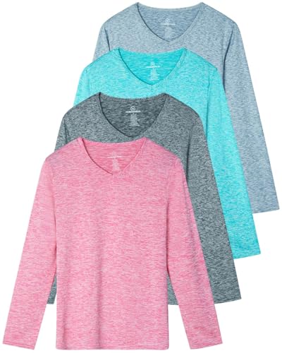 Real Essentials 4er-Pack: Damen Dry-Fit Langarm-Shirt mit V-Ausschnitt (erhältlich in Übergröße), Set 1, XX-Large von Real Essentials