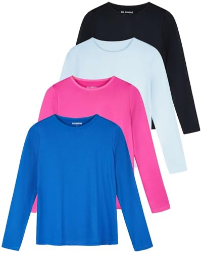 Real Essentials 4er-Pack: Damen Dry-Fit Tech Stretch Langarm Athletic Workout T-Shirt (erhältlich in Übergröße), Set 4, XX-Large von Real Essentials