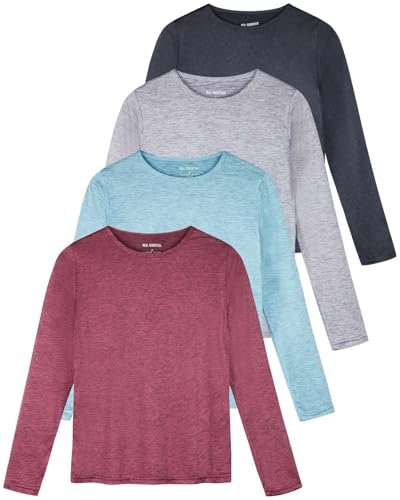 Real Essentials 4er-Pack: Damen Dry-Fit Tech Stretch Langarm Athletic Workout T-Shirt (erhältlich in Übergröße), Set 7, Small von Real Essentials