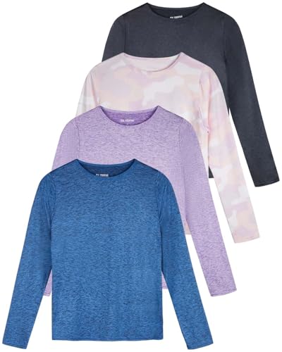 Real Essentials 4er-Pack: Damen Dry-Fit Tech Stretch Langarm Athletic Workout T-Shirt (in Übergröße erhältlich), Set 8, Groß von Real Essentials