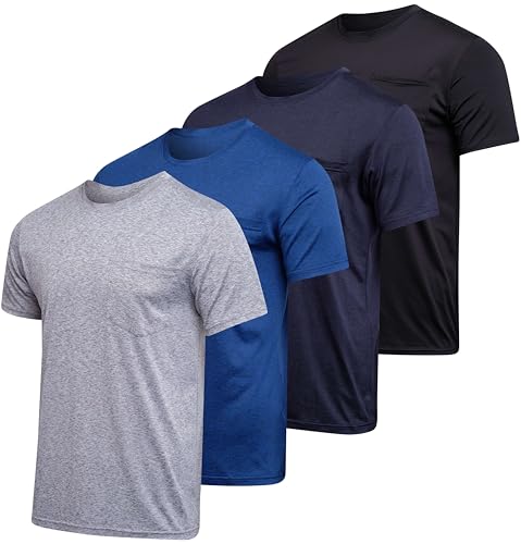 Real Essentials 4er Pack: Herren Dry-Fit Short Sleeve Pocket Crew Performance Athletic T-Shirt (erhältlich in Big & Tall), Set 7, L von Real Essentials
