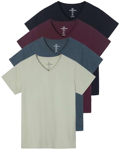 Real Essentials 4er-Pack: Kurzärmeliges Damen-T-Shirt aus Baumwolle mit V-Ausschnitt in klassischer Passform (in Übergröße erhältlich), Set 5, XX-Large von Real Essentials