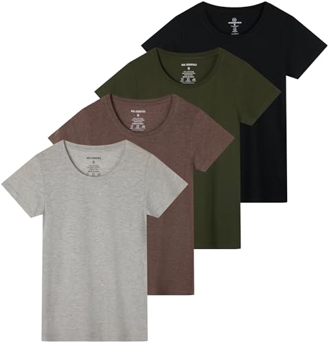 Real Essentials 4er Pack: Kurzärmeliges Damen-T-Shirt mit Rundhalsausschnitt aus Baumwolle in klassischer Passform (in Übergröße erhältlich), Set 3, X-Groß von Real Essentials