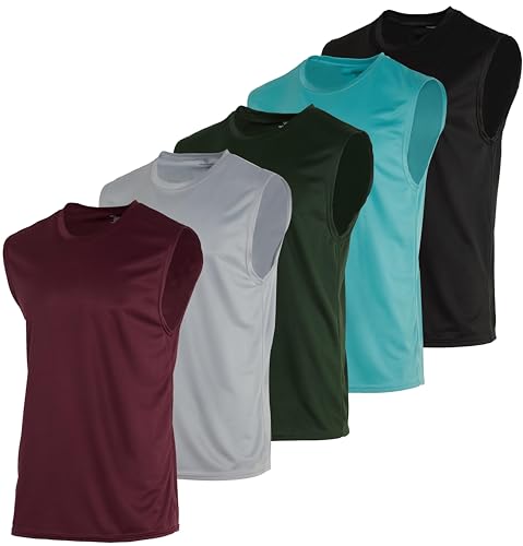 Real Essentials 5 Pack: Herren Mesh Active Athletic Tech Tank Top – Workout & Training Activewear (erhältlich in Groß & Groß), Set 9, L von Real Essentials