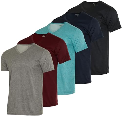 Real Essentials 5 Pack: Herren Mesh Quick Dry Kurzarm V-Ausschnitt T-Shirt – Athletic Performance (erhältlich in Groß & Groß), 12 Stück, 3X-Groß von Real Essentials