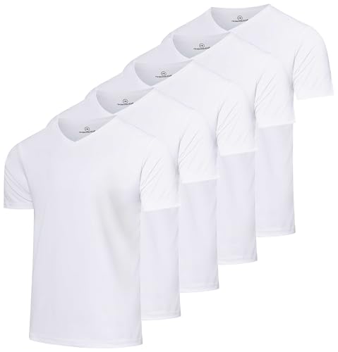 Real Essentials 5 Pack: Herren Mesh Quick Dry Kurzarm V-Ausschnitt T-Shirt – Athletic Performance (erhältlich in Groß & Groß), Set 2, XX-Large von Real Essentials