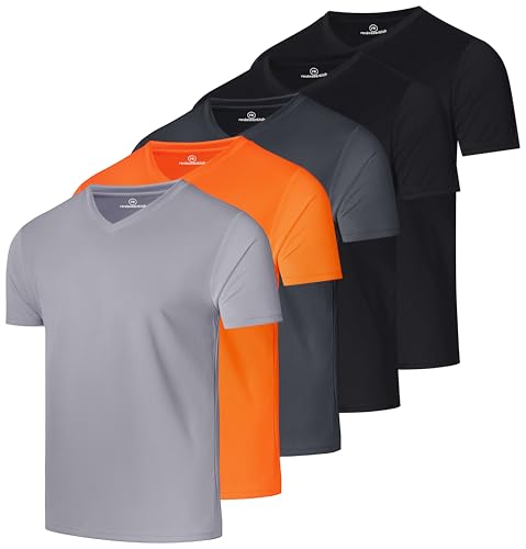 Real Essentials 5 Pack: Herren Mesh Quick Dry Kurzarm V-Ausschnitt T-Shirt – Athletic Performance (erhältlich in Groß & Groß), Set 7, XL von Real Essentials