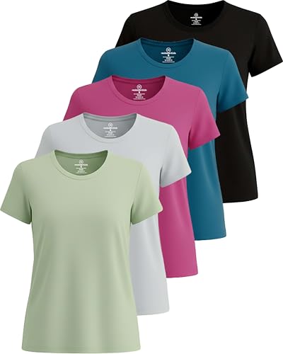 Real Essentials 5er-Pack: Damen Dry Fit Tech Stretch Kurzarm Rundhals Athletic T-Shirt, Set 13, X-Large von Real Essentials