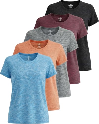 Real Essentials 5er-Pack: Damen Dry Fit Tech Stretch Kurzarm Rundhals Athletic T-Shirt, Set 3, XXL von Real Essentials